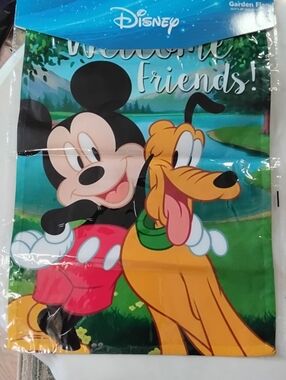 FLAG Disney  Mickey & Pluto ~ WELCOME Friends Garden Flag 12.5"x 18"